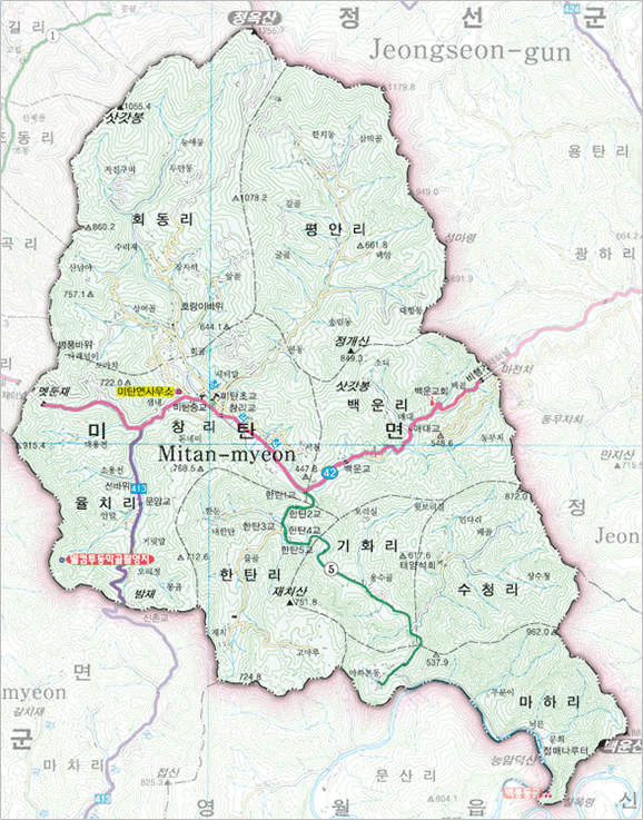 미탄면 행정구역 지도